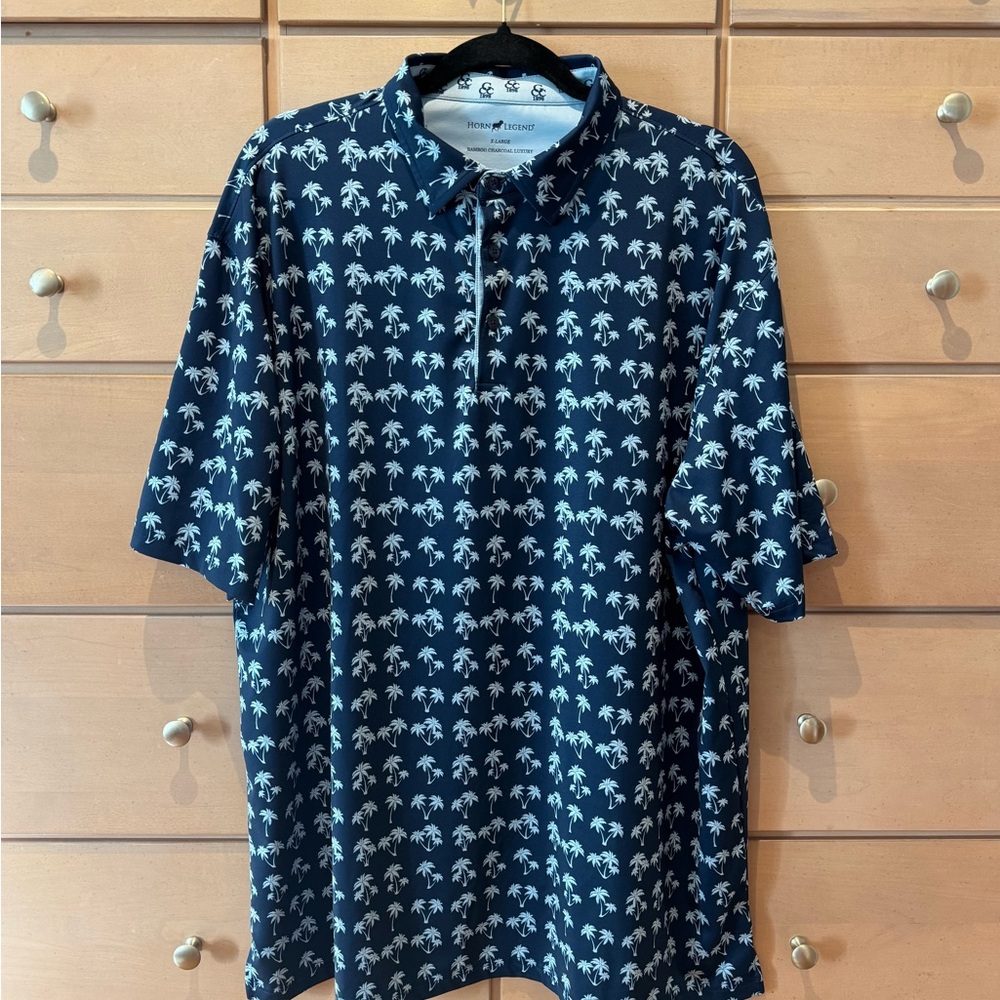 Horn Legend Navy Blue Palm Tree Print Golf Polo Size XL